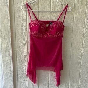 New Victoria's Secret Hot Pink Lace Babydoll Chemise in a sz 36C